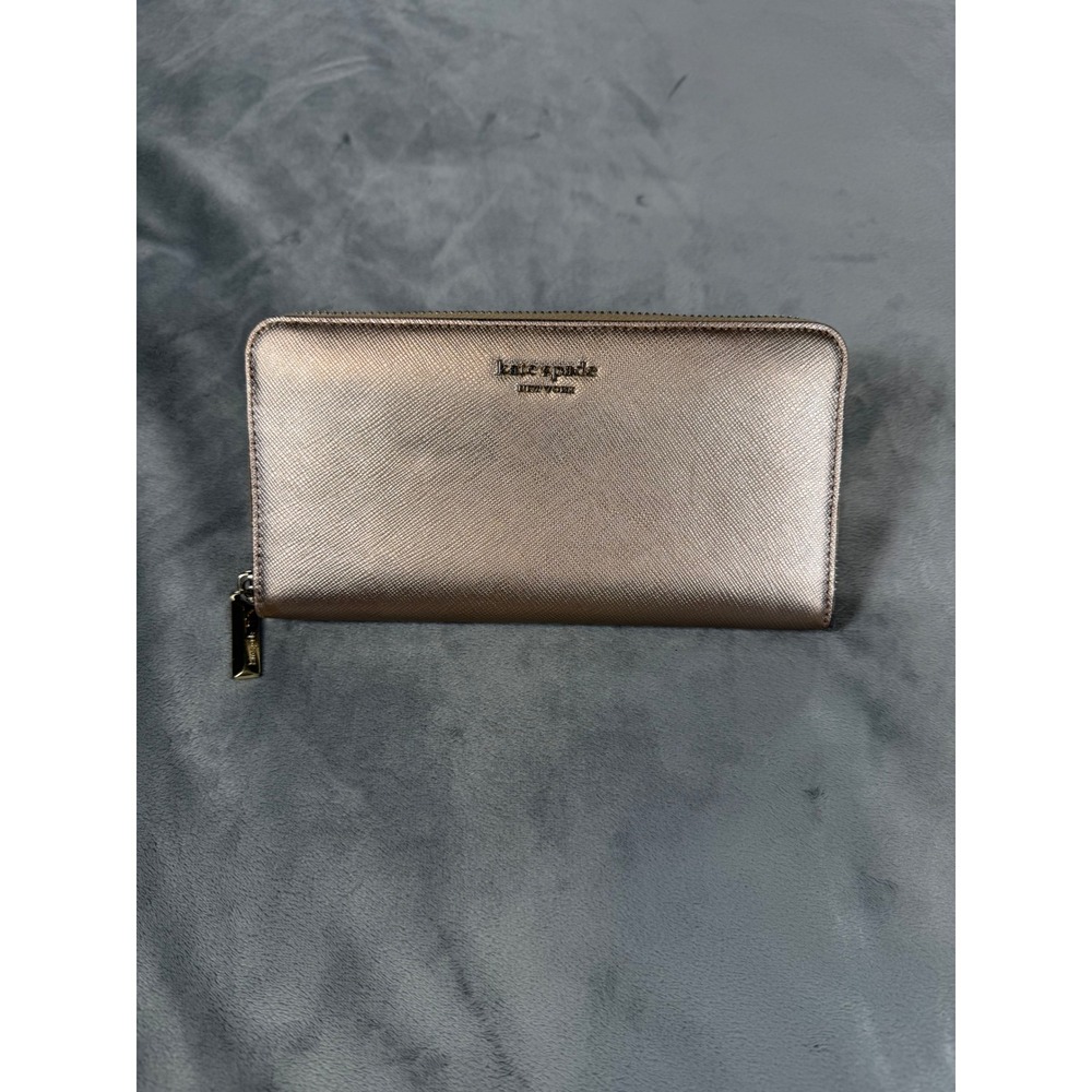 Kate Spade New York Metallic Gold Leather Spencer Zip Around Lacey Wallet